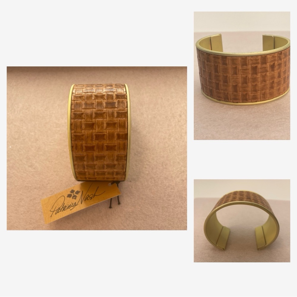 Patricia Nash Eletta Cuff Bracelet Antique Gold-Tone Leather Inlay Bracelet Cuff